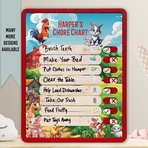 Kids Routine Chart | Chore Chart for Kids | Daily Checklist | Kids Daily Tasks | Daily Routine | Dry-Erase | Personalized | Farm Theme