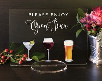 Please Enjoy Wine, Beer and Spirits - Open Bar Sign - Open Bar for Wedding, Bar Menu Sign
