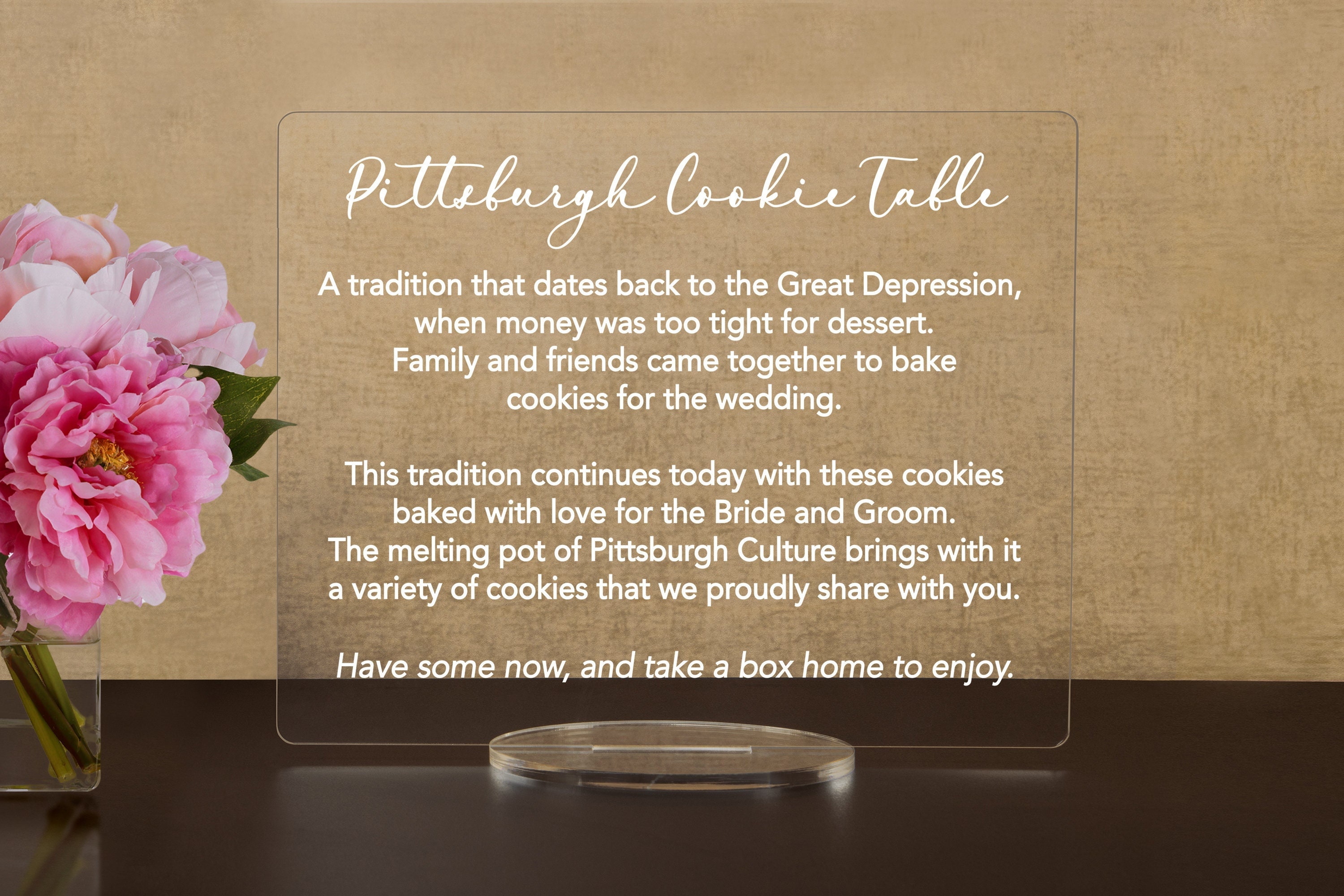 Pittsburgh Cookie Table Sign, FavorsAcrylic Sign for wedding and special events.