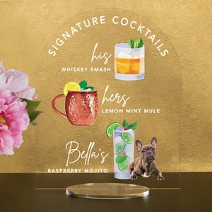 Custom Pet Signature Drinks Bar Menu: Wedding Acrylic Sign