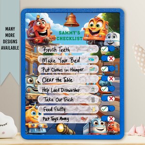 Personalized Kids Routine Chart: Trains Theme, Dry-Erase Checklist