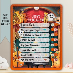 Kids Routine Chart | Chore Chart for Kids | Daily Checklist | Kids Daily Tasks | Daily Routine | Dry-Erase | Personalized | Music Theme