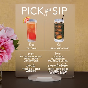 Pick Your Sip! Signature Drinks,  Bar Menu Sign and Cocktail Bar Sign for wedding and special events.