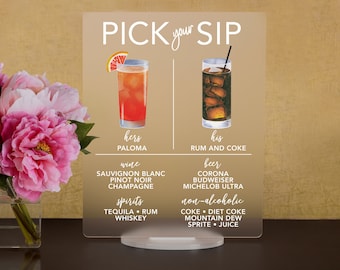 Custom Acrylic Signature Drinks Bar Sign, Wedding Menu