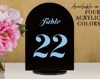 Custom Color, Full Arch Table numbers with stand custom Acrylic wedding table number Wedding Table Décor Modern Weddings