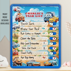 Kids Routine Chart | Chore Chart for Kids | Daily Checklist | Kids Daily Tasks | Daily Routine | Dry-Erase | Personalized | Cars Theme