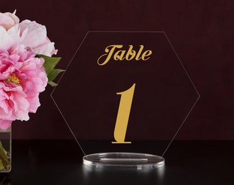 Clear Acrylic Table Numbers With Wooden Base - 4x6 Inches