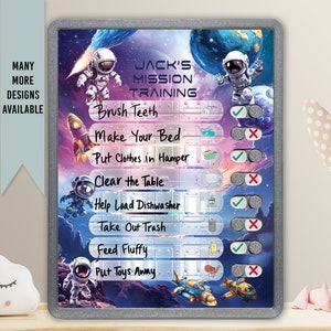 Kids Routine Chart | Chore Chart for Kids | Daily Checklist | Kids Daily Tasks | Daily Routine | Dry-Erase | Personalized | Deep Space Theme