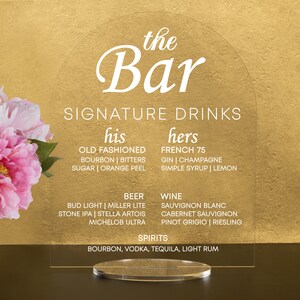 Custom Acrylic Bar Menu Sign: Signature Drinks for Wedding