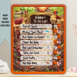 Kids Routine Chart | Chore Chart for Kids | Daily Checklist | Kids Daily Tasks | Daily Routine | Dry-Erase | Personalized | Ants Theme