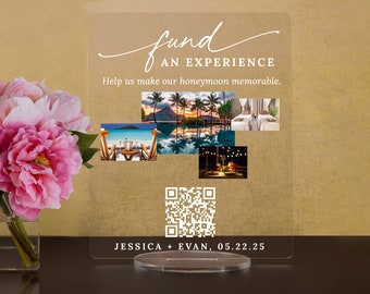 Custom Tropical Honeymoon Fund Acrylic Sign, QR Code Wedding Gift