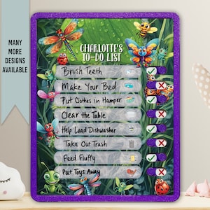 Kids Routine Chart | Chore Chart for Kids | Daily Checklist | Kids Daily Tasks | Daily Routine | Dry-Erase | Personalized | Insect Theme