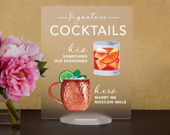 Bar Menu Signature Drinks! - His, Hers, Bar Menu Sign, Bar Sign for wedding and special events.