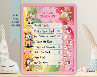 Personalized Kids Chore Chart: Unicorn Daily Checklist, Dry-Erase