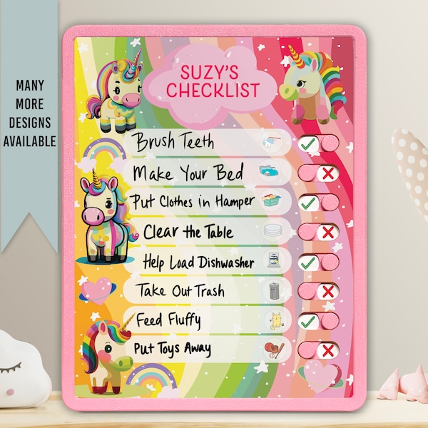 Kids Routine Chart | Chore Chart for Kids | Daily Checklist | Kids Daily Tasks | Daily Routine | Dry-Erase | Personalized | Baby Unicorns