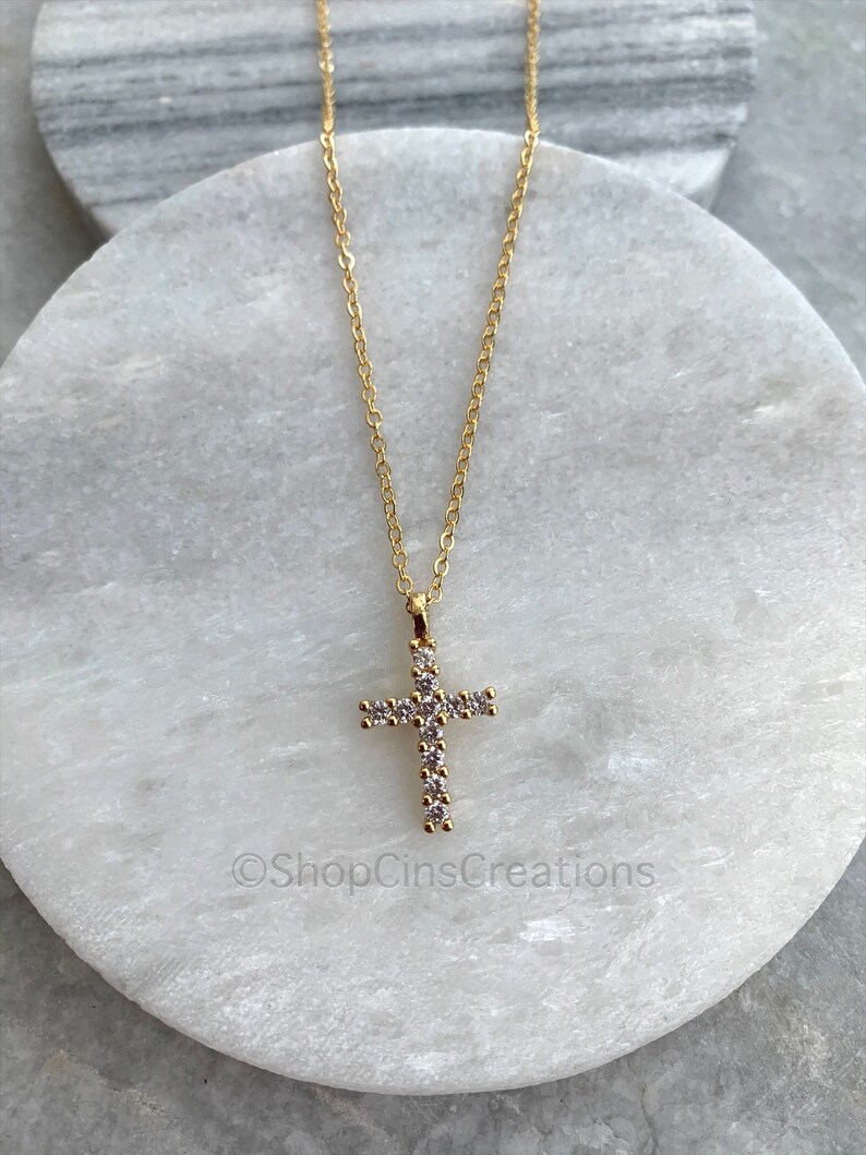 Christmas Gift Religious 15-17 inches in length 18K Gold Filled Cross on a 14K Gold Plated Chain Communion Unisex Gift