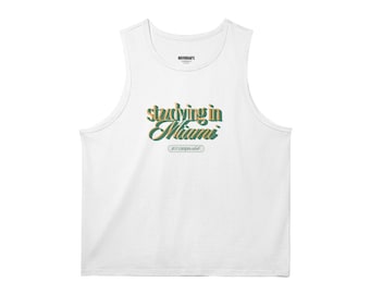 Tanktop „College in Miami“ | Tanktop mit Vintage-Miami-Motiv | Oversized-Tanktop für Damen und Herren | College-Kleidung | Tropisches Campus-Outfit | Miami-Geschenk