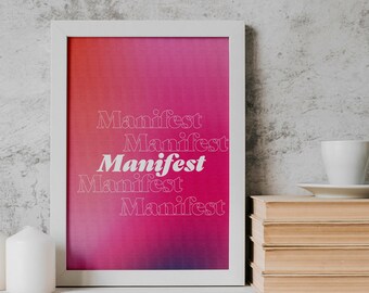Manifest Typography Art Print, Retro Home Office Decor (Digital Download)