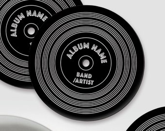 Personalised Record Coaster - Acrylic Vinyl LP Drinks Mat, Any Album & Artist/Band, Custom Music Home Decor Coaster Gift Set For Music Lover