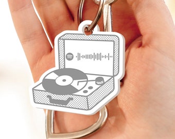 Personalised Record Player Keyring with Spotify Scan Code - Retro Music Lover's Accessory, Vintage-Inspired Keychain, Custom Song Keepsake
