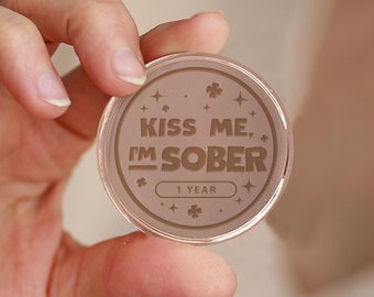 Kiss Me, I'm Sober - 03 Sobriety Coin: Custom Sobriety Token, Personalised Milestone, Sobriety Keepsake, AA Chip, Addiction Recovery Token