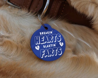 Hearts & Farts - Bubble Dog Tag: Personalised Dog ID Collar Tag, Funny Custom Pet Safety Accessories, New Pet Essentials, Gift For Dog