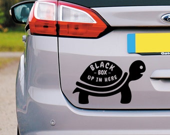 Black Box Tortoise Car Sticker - Funny Vinyl Decal For Car Bumper Or Rear Window, Slow car, Young Driver, Black Box Fitted, Passed Test