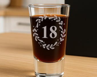 Personalised Birthday Shot Glass | Floral Personalised Age Shot Glass | Milestone Birthday Gift | Engraved Keepsake for 18th Birthday
