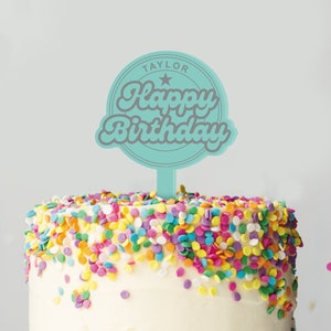Personalised Retro Birthday Cake Topper: Custom Name Cake Decoration, Acrylic Cake Topper, Unique Birthday Party Decor For Him or Her image 1