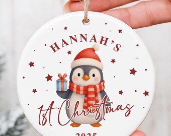 Personalised Baby’s 1st Christmas Ornament | Custom Name Christmas Tree Bauble | New Baby Gift | Penguin