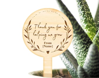Thank You For Helping Me Grow Plant Tag - Cute Thoughtful Plant Gift For Teacher Small Present With Personalised Name