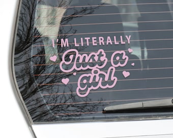 Literalmente, solo una chica - Corazones: calcomanía femenina para auto, accesorio lindo para auto, calcomanía divertida de vinilo para parachoques, calcomanía para ventana, calcomanía con frase para ella