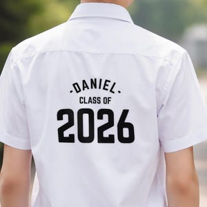 Class of 2026 Personalised Iron-On Transfer | Custom Name Leavers T-Shirt Vinyl | Easy Apply HTV Decal for School Graduation