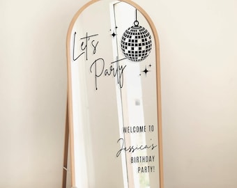 Let's Party - Disco Ball Birthday Mirror Decal: Personalised Mirror Sticker, Birthday Party Decor, Retro 70's Vibes, Disco Era