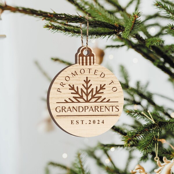 Promoted To Grandparents - Pregnancy Announcement Christmas Bauble Gift, New Baby, Christmas Tree Keepsake Ornament For New Grandparents