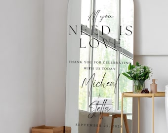 All You Need Is Love - Celebrate Sticker: Custom DIY Wedding Mirror Decal, Wedding Sign - Engagement, Wedding or Anniversary Decor