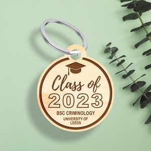 Personalised Graduation Keyring - Special Small Gift, Handmade Congratulations Keepsake Memento, Class Of, Degree & University