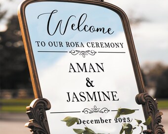 Roka Ceremony Welcome Sign - Personalised Sticker For DIY Indian Engagement Sign, Rokha Punjabi Wedding Engagement Decor, Roka Welcome Sign