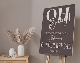 Oh Baby Gender Reveal Sign - Personalised Baby Gender Reveal Party Decor, Boy or Girl, He or She baby shower Sticker Decal, Party Decor Sign