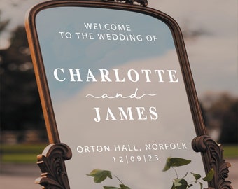 Wedding Welcome Mirror Sticker - Personalised Name, Location And Date DIY Mirror Decal, Wedding Party Decor, Guest Photos & Selfies