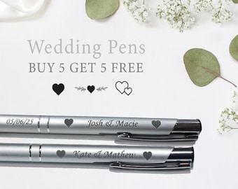 Wedding Pens Personalised Heart Symbol Engraved Metal BUY 5 GET 5 FREE Witness Pen Romantic Gift Valentines Couples