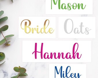 Personalised Name Sticker: Cursive Font Custom Word Vinyl Decal Label, Custom Sticker For Water Bottles, Glasses, Organisation, Gifts & More