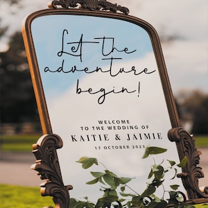 Wedding Welcome Mirror Sticker - Personalised Name & Date DIY Mirror Decal, Wedding Sign Party Decor, Guest Photos - Let The Adventure Begin