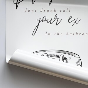 Dont drunk call your ex in the bathroom poster: white phone design, unique bathroom print, toilet poster, bathroom wall art, decor 画像 4