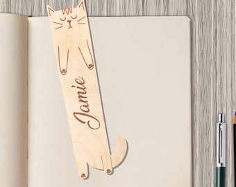 Cartoon Cat Bookmark Personalised Wooden Pet Book Cat Lover Page