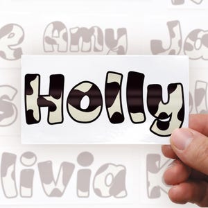 custom bottle name label aesthetic vinyl lettering personalised tumbler decal cow pattern sticker water bottle name decal custom laptop name label trendy personalised sticker school bottle name sticker cute custom vinyl name glossy waterproof decal kids name sticker bottle teen aesthetic sticker