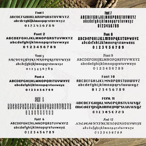 Puede incluir: Una colecci&oacute;n de 12 fuentes diferentes mostradas en letras may&uacute;sculas y min&uacute;sculas, junto con los n&uacute;meros del 0 al 9. Cada fuente est&aacute; etiquetada con un n&uacute;mero del 1 al 12.