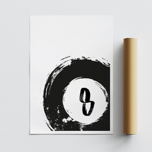 8 ball - pool print: retro billiards decor, vintage style pool poster, black & white home decor, game room wall art, mid century modern art image 3