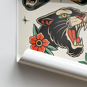 Traditional Tattoo Print - poster: Tattoo Style Sheet Art Posters | Vintage Designs | Classic Ink Wall Decor | Alternative Home Decor image 4