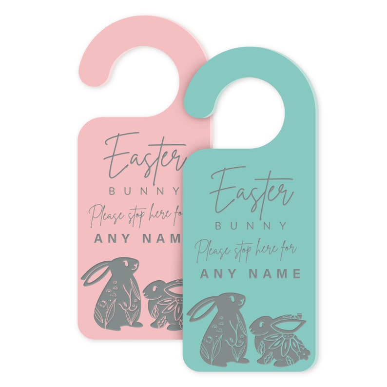 Easter Bunny Stop Here Sign - Two Bunnies: Personalised Easter Door Hanger, Acrylic Door Sign, Custom Kids Spring Decor, Great Easter Gift image 4